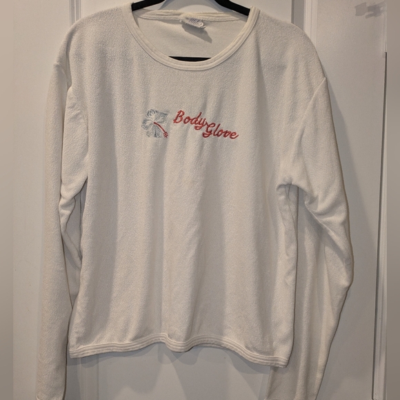Vintage Body Glove White Terry Cloth Sweatshirt Long Sleeve Embroidered 🌺 - Picture 2 of 9